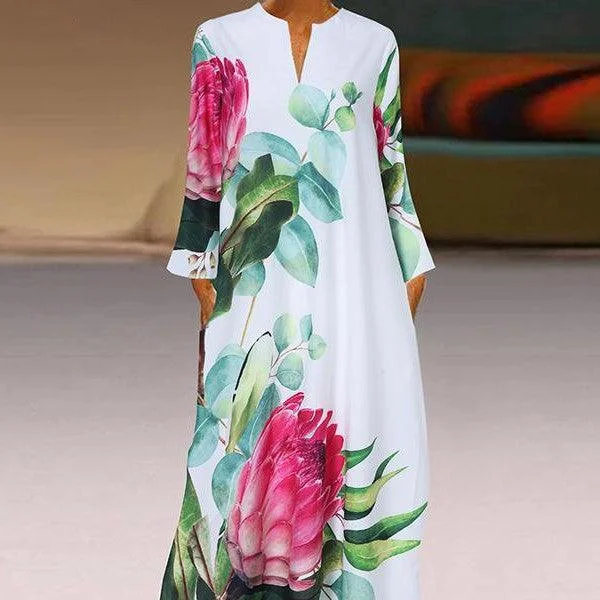 Floral Elegant Long Sleeve Maxi Dress Fashionable Sleeveless Maxi Dress