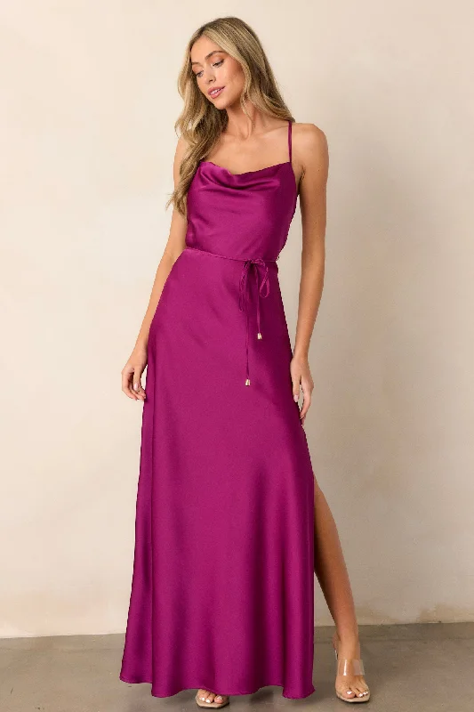 Gleaming Glam Magenta Maxi Dress Stylish One-Shoulder Maxi Dress