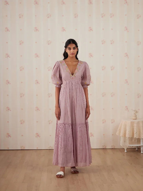 Lilac Marble Maxi Dress Stylish Button-Up Maxi Dress