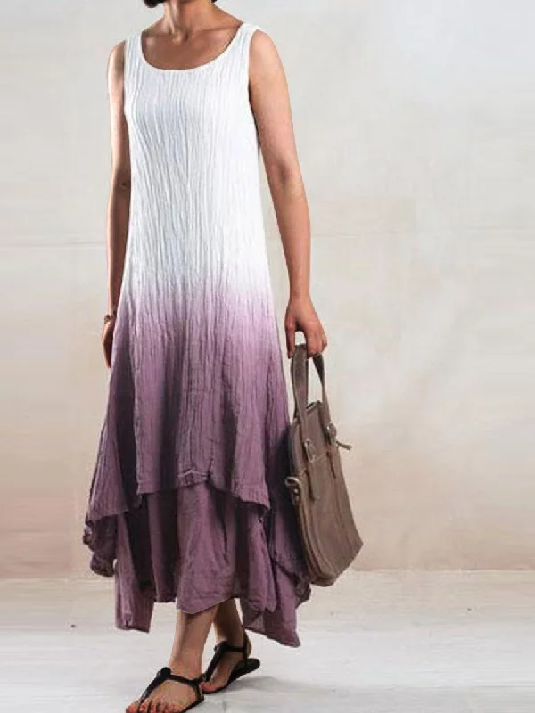 Loose Sleeveless Tie-dye Casual Maxi Dress Classic Solid Maxi Dress