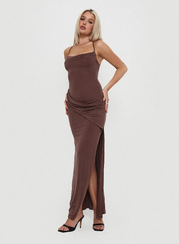 Marchesi Cupro Maxi Dress Chocolate Stylish Button-Up Maxi Dress