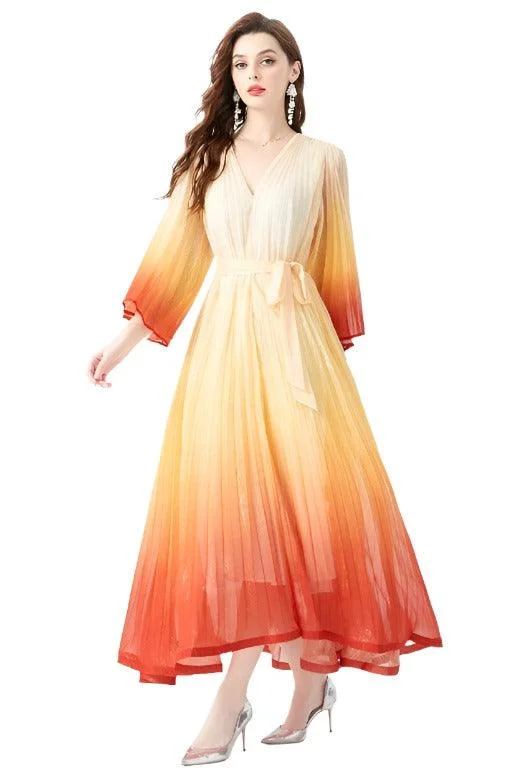 Orange Red Gold Ombre Maxi Dress Trendy Maxi Dress with Lace