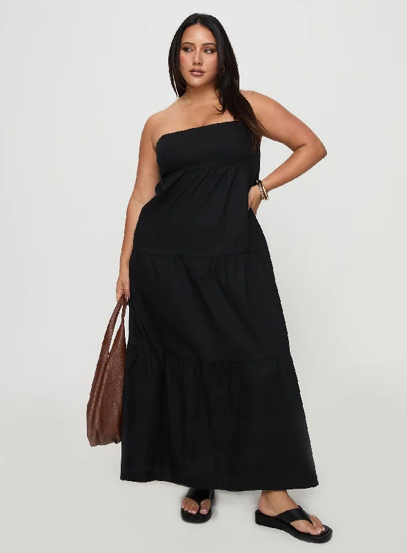 Osment Maxi Dress Black Curve Stylish One-Shoulder Maxi Dress