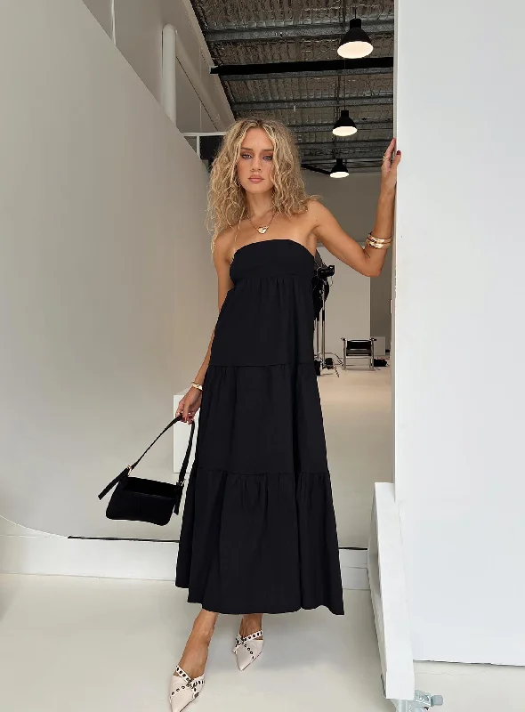 Osment Maxi Dress Black Comfortable Maxi Dress with Sleeves