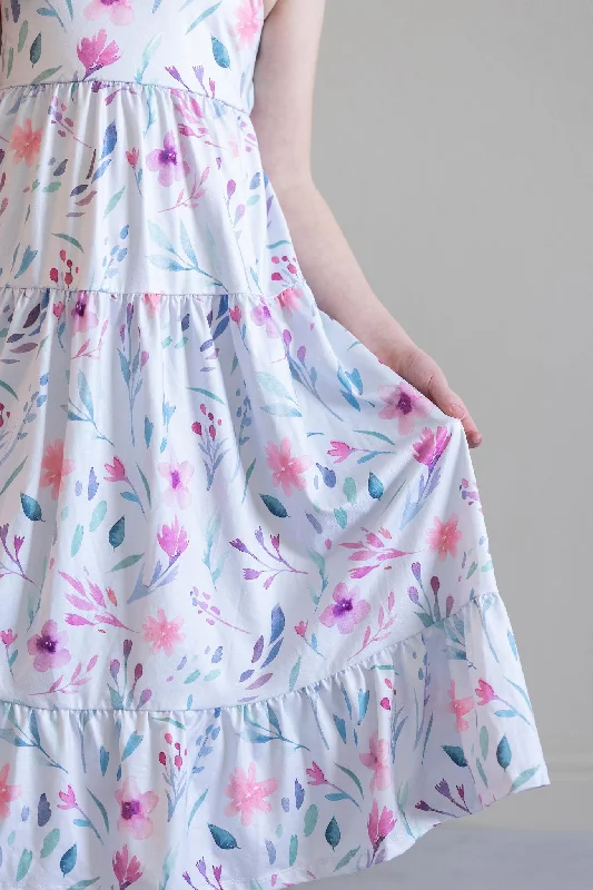 Pastel Wildflowers Ruffle Maxi Dress Chic Boho Print Maxi Dress