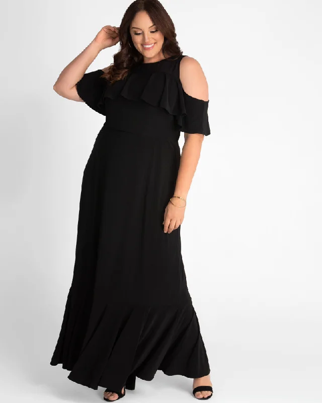 Piper Cold Shoulder Maxi Dress - Sale! Elegant Pleated Maxi Dress