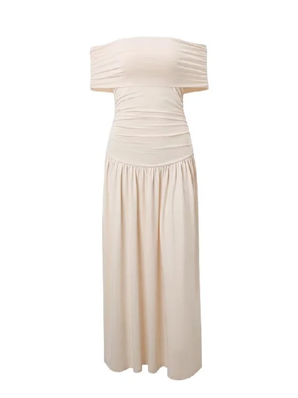 Pleated Slim Backless Solid Maxi Dress Casual Maxi Dress with Pockets