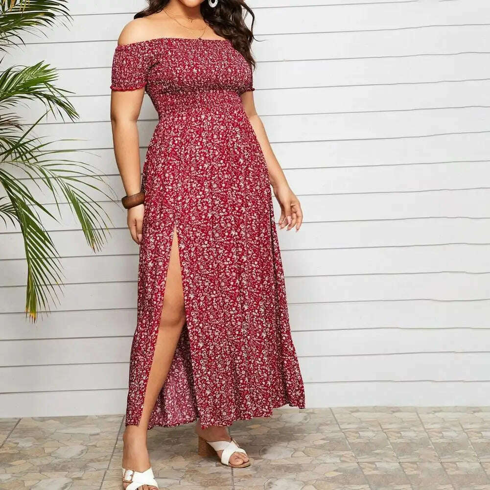 Plus Size Maxi Dress Elastic Chest Wrapped Fine Sewing Long Dress Bohemia Style Off Shoulder Long Dress Stylish V-Neck Maxi Dress