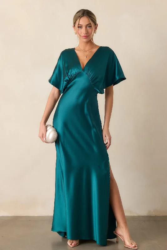 Serenity Calling Teal Satin Maxi Dress Fashionable Printed Maxi Dress