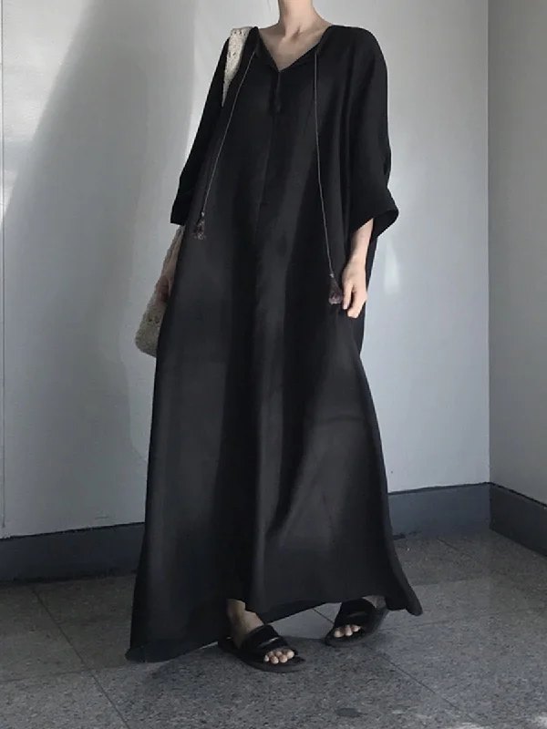 Simple Casual Loose Long Sleeve Maxi Dress Elegant Silk Maxi Dress