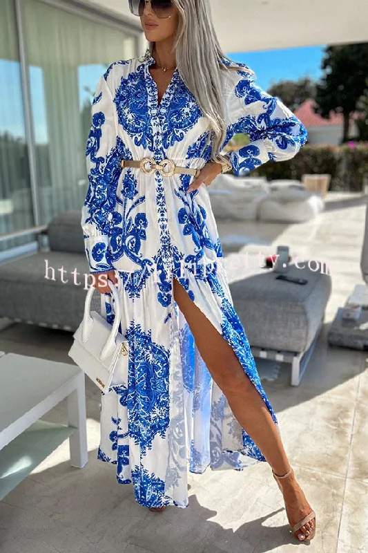 Lilipretty Sunshine on The Horizon Baroque Print Maxi Dress Trendy A-Line Maxi Dress