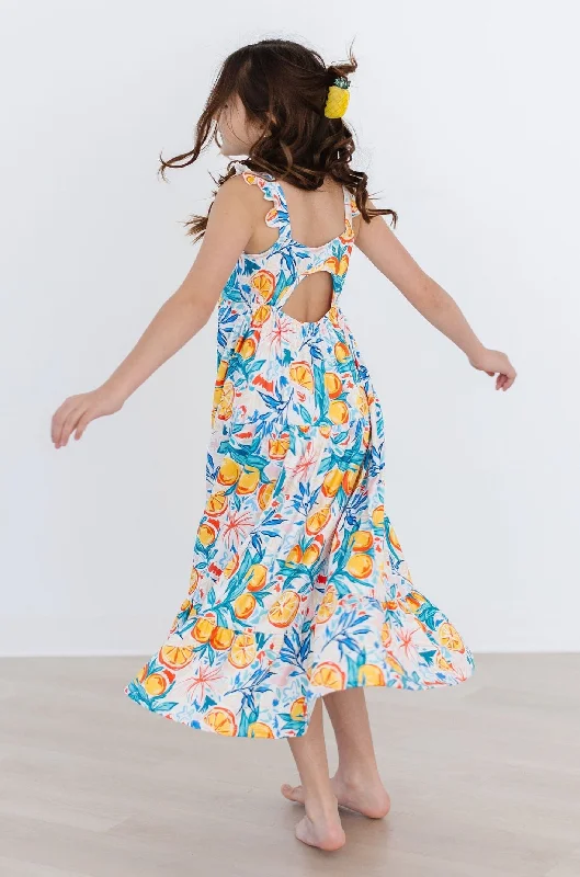 Tropical Summer Ruffle Maxi Dress Comfortable Plunging Neckline Maxi Dress