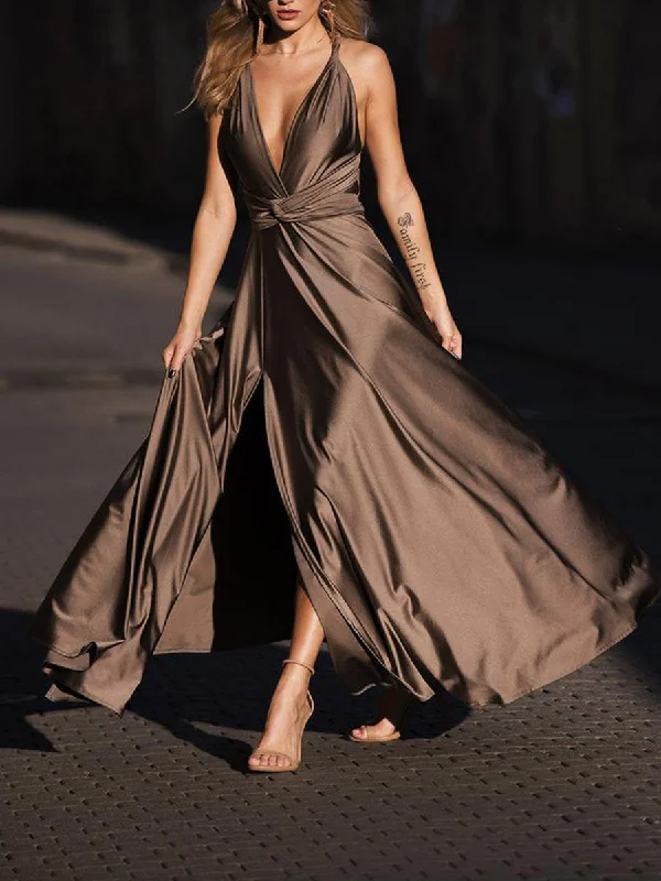 V-neck Halter Elegant Party Maxi Dress Cozy Ribbed Maxi Dress