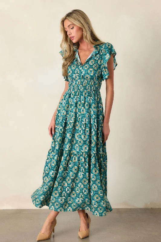 Vintage Vow Green Ruffle Sleeve Maxi Dress Stylish Button-Up Maxi Dress