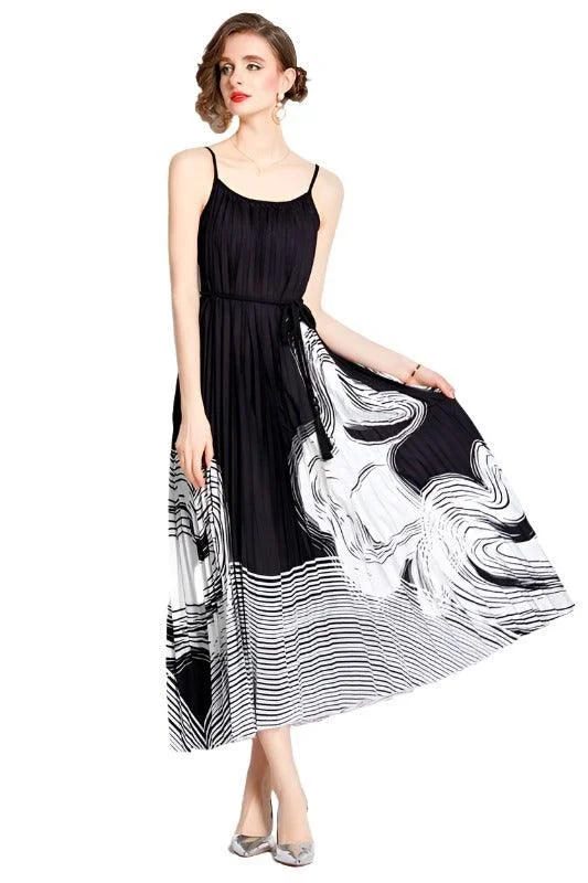 Women's Black and White Sleeveless Maxi Dress Cozy Knit Maxi Dress