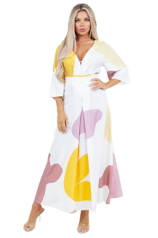 Yellow Lilac White Maxi Dress Comfortable Satin Maxi Dress