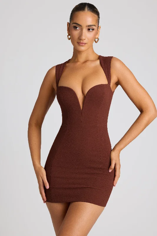 Heart Cut Out Mini Dress in Chocolate Brown Cozy Wraparound Mini Dress