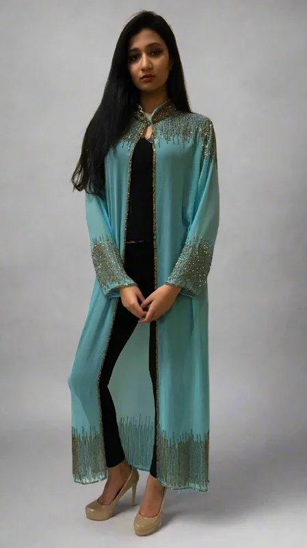 Beaded Long Drape/Jacket /Cape -FIROZI Nylon Jacket Polyester Jacket Spandex Jacket