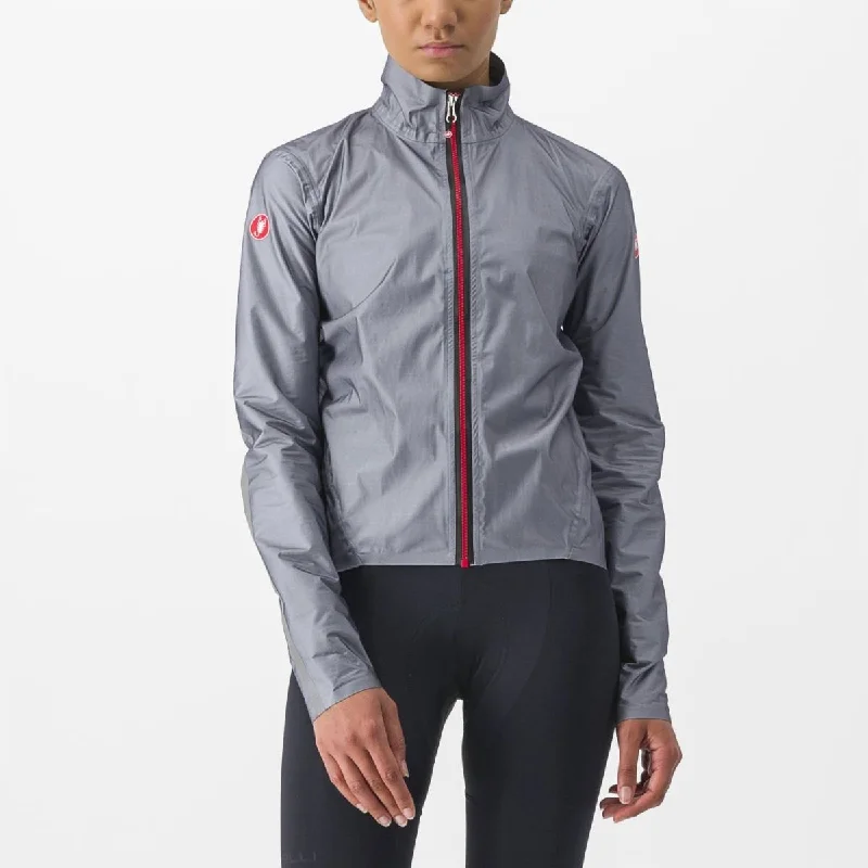 Castelli Tempesta Lite Rain Jacket Women's Waterproof Grey Zippered Jacket Buttoned Jacket Snapped Jacket