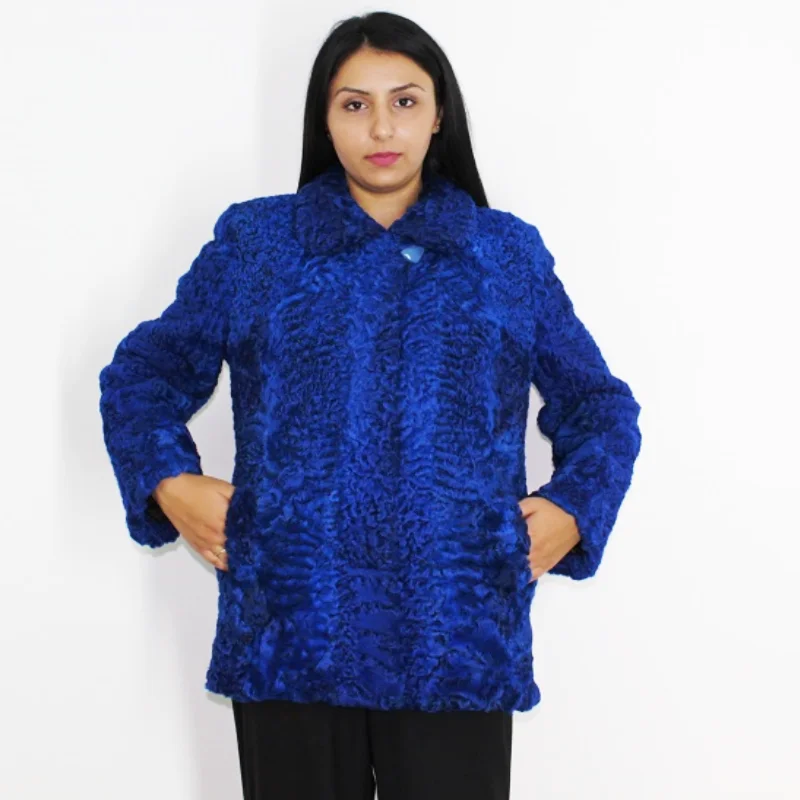 FI Astrakhan Colored blue-electric jacket Herringbone Jacket Houndstooth Jacket Plaid Jacket