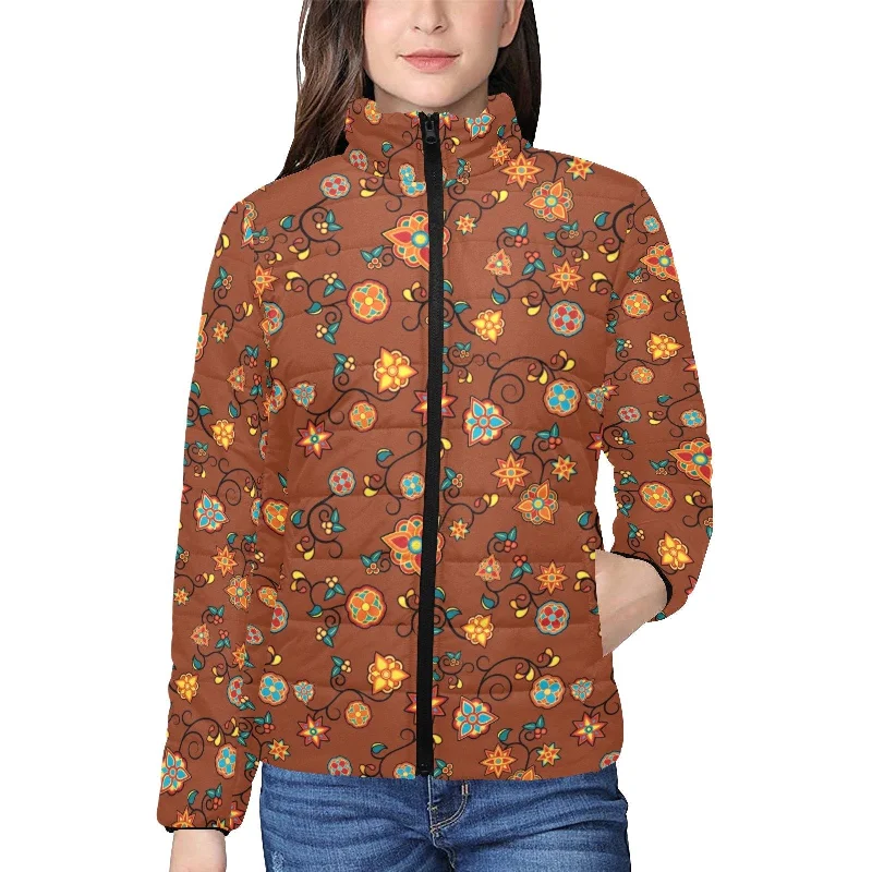 Fire Bloom Shade Women's Stand Collar Padded Jacket Knit Fabric Woven Fabric Fleece Fabric