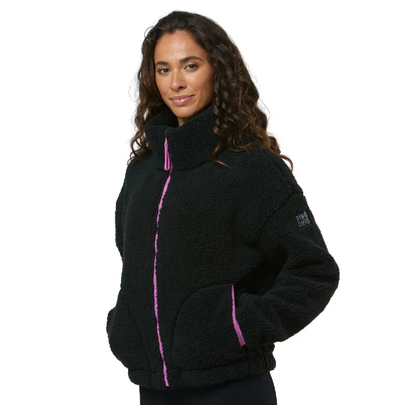 Gym+Coffee Industry Fleece High Collar Jacket - Womens - Black/Pink Cotton Fabric Linen Fabric Terry Fabric