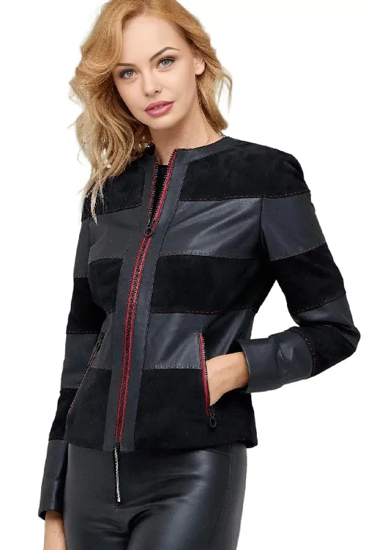 Juliana Black Suede & Leather Jacket For Women V-Neck Jacket Boat Neck Jacket Square Neck Jacket