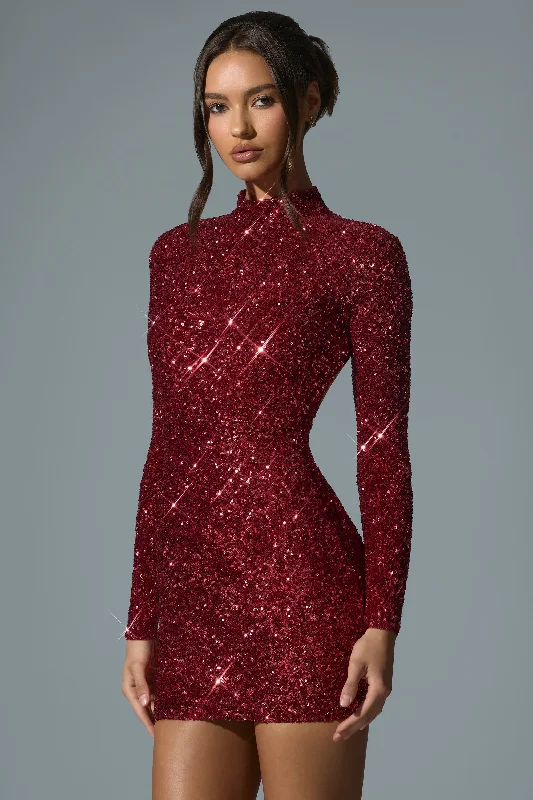 Embellished Open-Back Mini Dress in Red Fashionable Lace Mini Dress