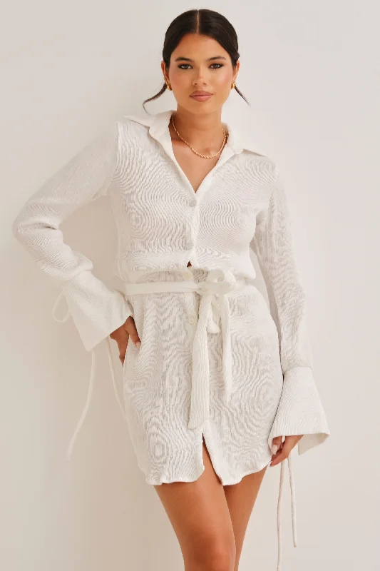 Lumen Tie Front Mini Dress White Stylish Button-Down Mini Dress