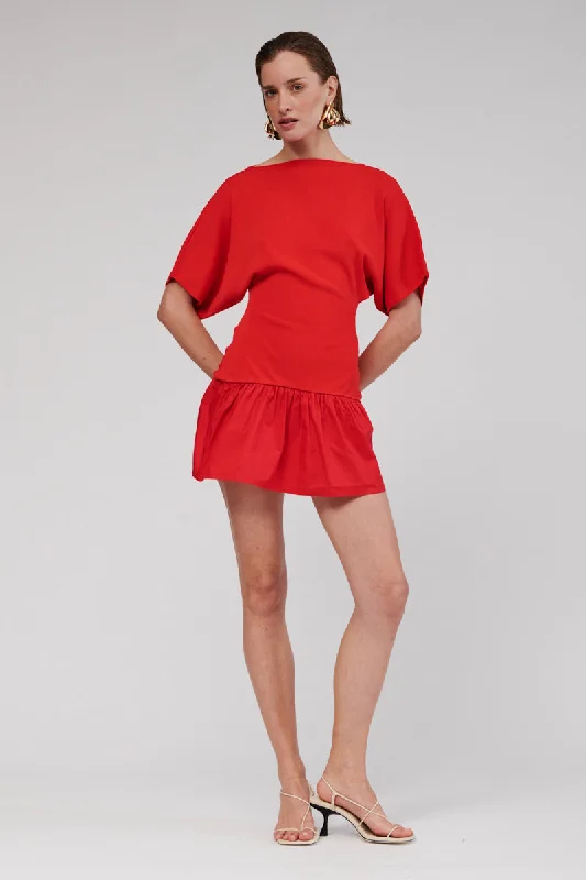 Naples Drop Waist Mini Dress - Red Comfortable Casual Mini Dress