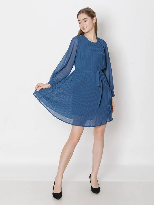 Navy Solid A-Line Mini Dress Cozy Wraparound Mini Dress