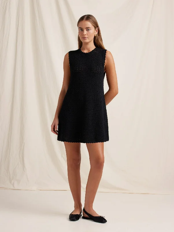 Pointelle Shift Mini Dress - Noir Comfortable Ruffle Mini Dress