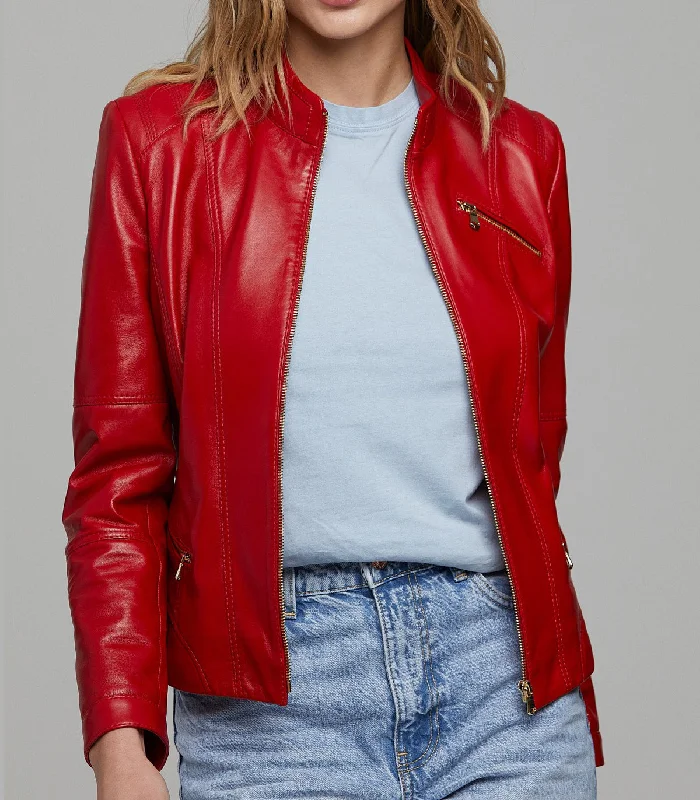 Red Donna stylish Women Leather jacket Anorak Shell Jacket Lightweight Jacket