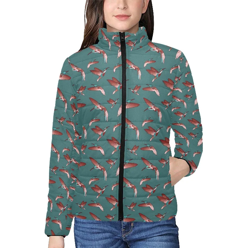 Red Swift Turquoise Women's Stand Collar Padded Jacket Print Jacket Jacquard Jacket Embroidered Jacket