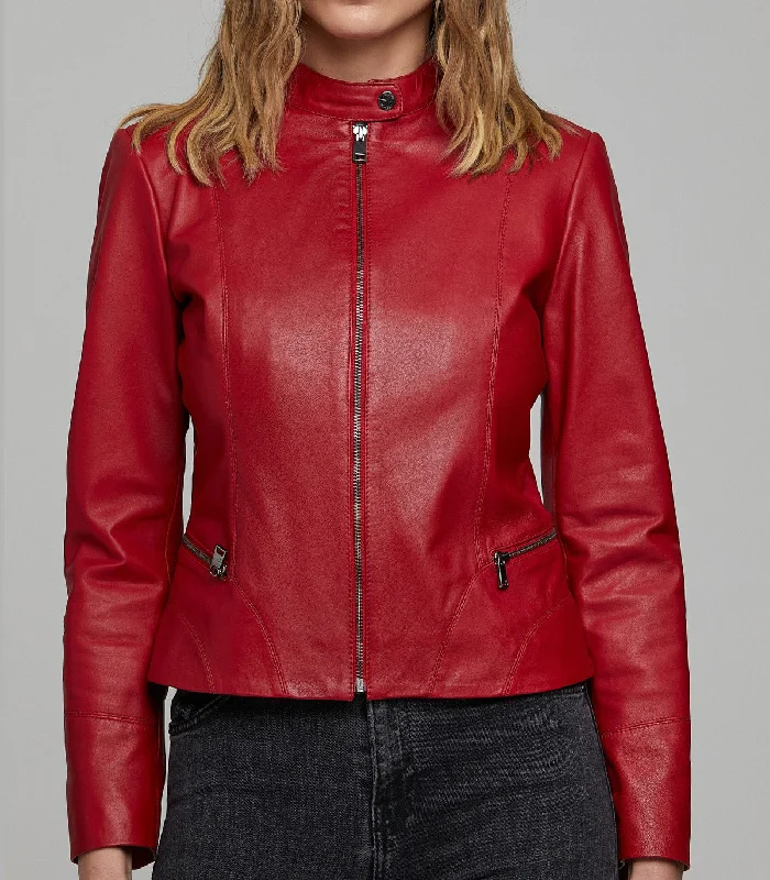 Red Viola Women's Leather Jacket Insulated Jacket Fitted Jacket Loose Jacket