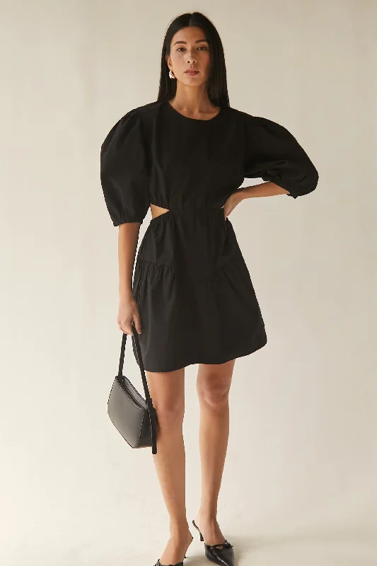 PUFF SLEEVE MINI DRESS WITH CUTOUTS Stylish Short-Sleeve Mini Dress