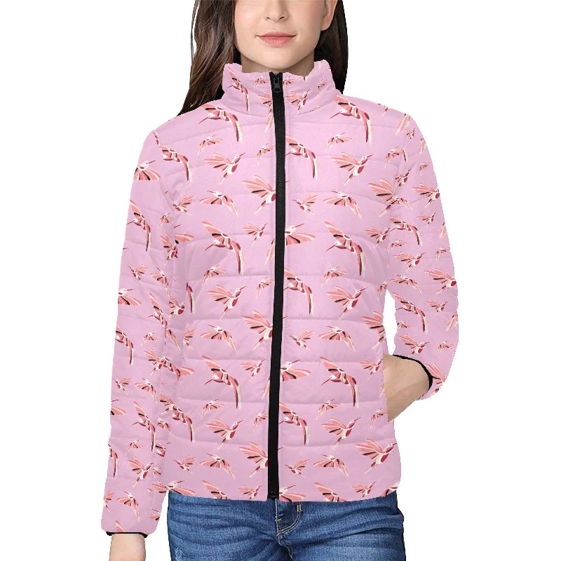 Strawberry Pink Women's Stand Collar Padded Jacket Bomber Jacket Anorak Windbreaker