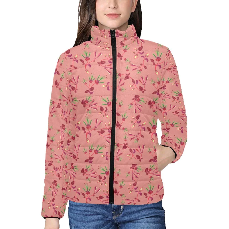 Swift Floral Peach Rouge Remix Women's Stand Collar Padded Jacket Satin Jacket Silk Jacket Chiffon Jacket