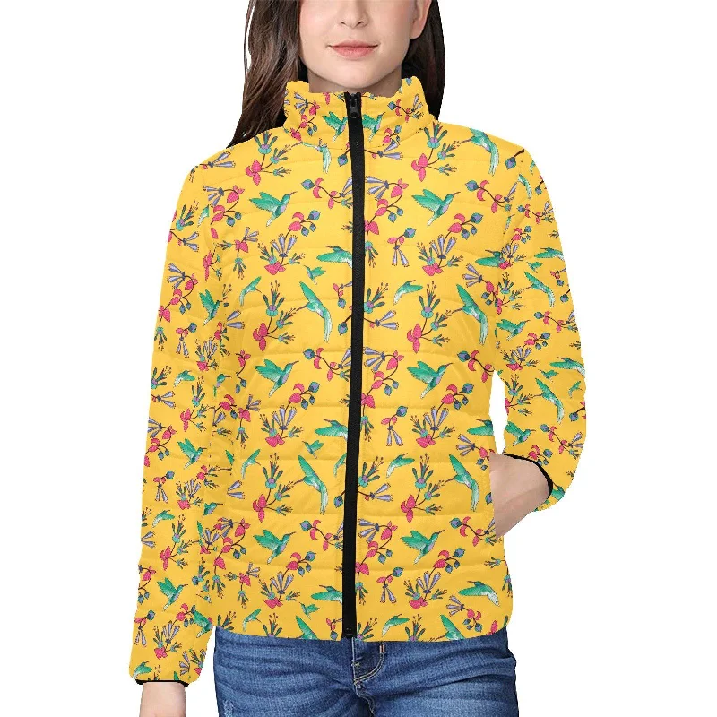 Swift Pastel Yellow Women's Stand Collar Padded Jacket Print Jacket Jacquard Jacket Embroidered Jacket