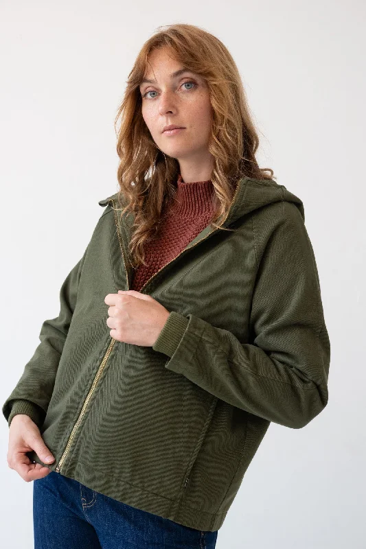 Turina Jacket Organic Cotton in Olive Green Toggled Jacket Drawstring Jacket Belted Jacket