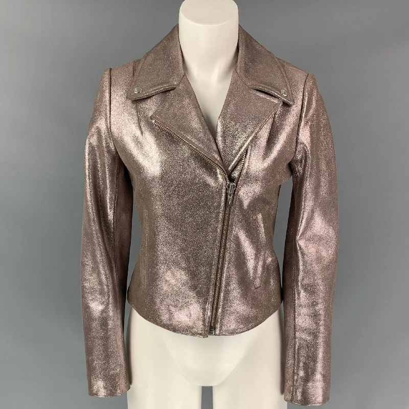 VEDA Size S Rose Gold Leather Metallic BikerJacket Corduroy Jacket Velvet Jacket Brocade Jacket