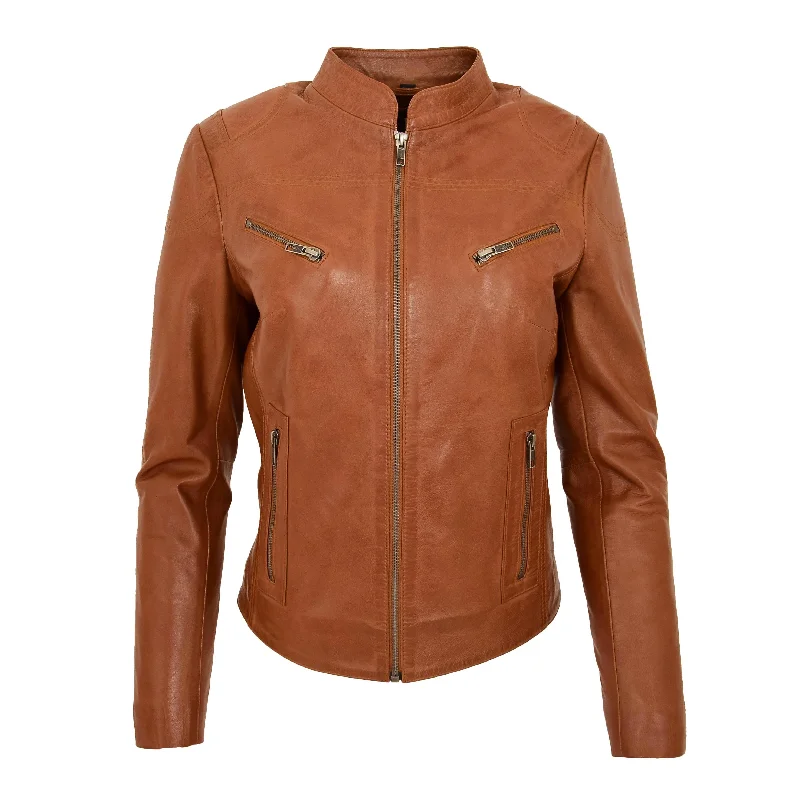 Womens Fitted Leather Biker Jacket Casual Zip Up Coat Jenny Tan Mesh Jacket Canvas Jacket Denim Jacket