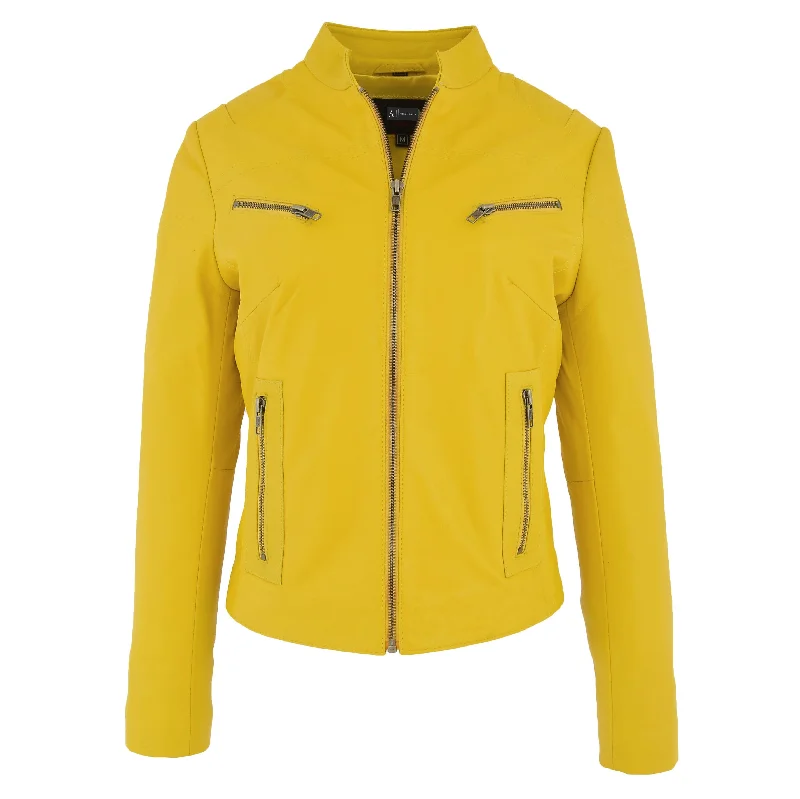 Womens Fitted Leather Biker Jacket Casual Zip Up Coat Jenny Yellow Fleece Jacket Down Jacket Parka