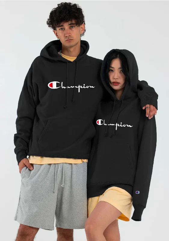 Champion Mens Reverse Weave Script Hoodie <br> AXJWN BLK Hoodie with Sequins Glamorous Eye-catching