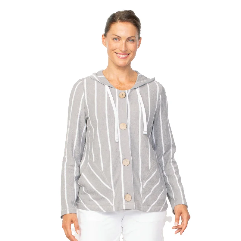 Habitat French Terry Stripe Hoodie in Gull - 85110 Hoodie with Ribbed Cuffs Snug Fit Comfort