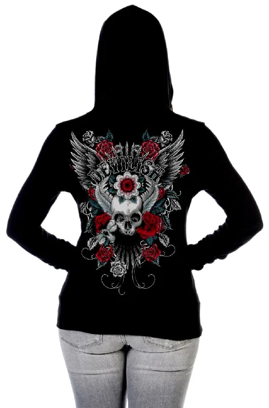 Liberty Wear Collection Tops: Zip Up Hoodie Devilish Hoodie with Hem Elastic Stretchable Comfortable