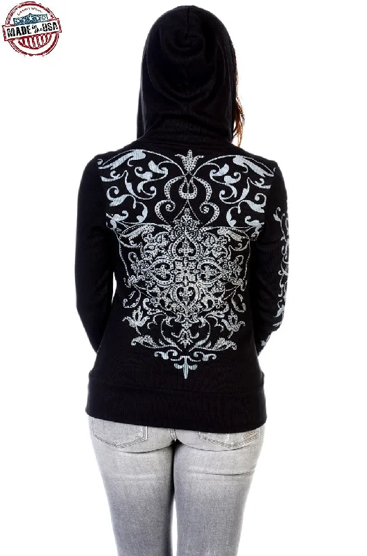 Liberty Wear Collection Tops: Zip Up Hoodie Vintage Crystal Hoodie with Back Slit Movement Comfort