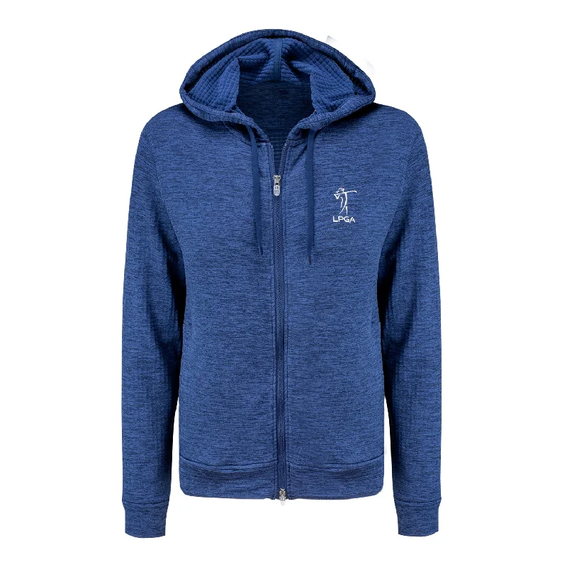 Peter Millar LPGA Women's Maven Performance Full-Zip Hoodie in Navy Hoodie with High-Low Hem Asymmetrical Trendy