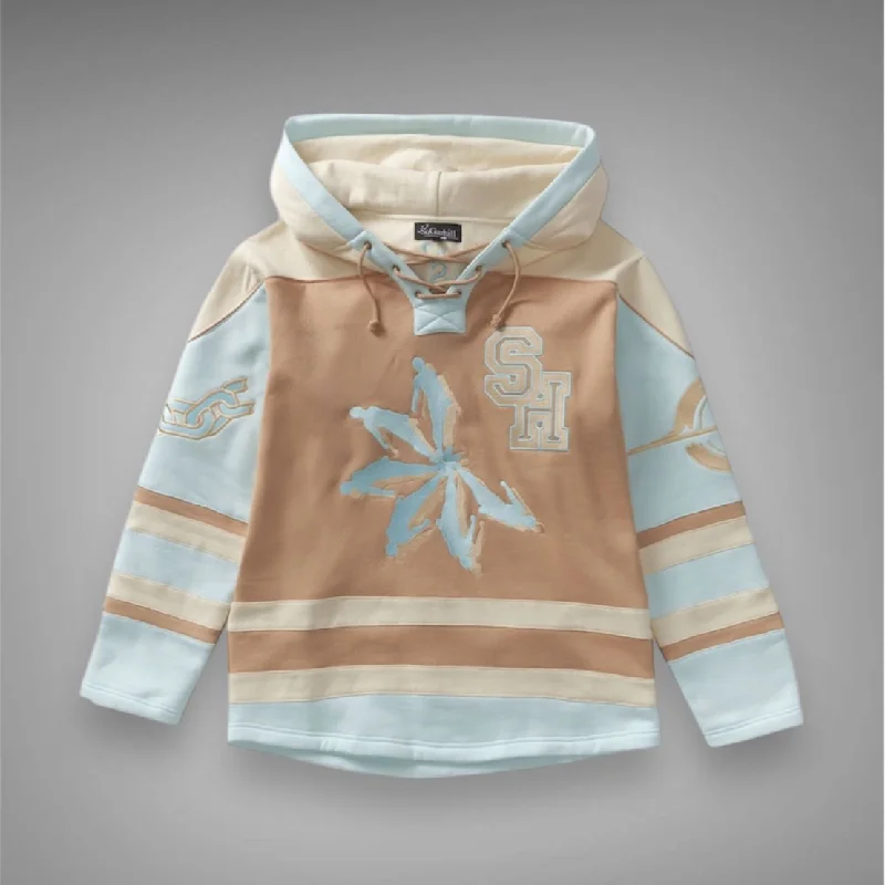 Sugarhill Pressure Hockey Hoodie Tan Baby Blue Hoodie with Drawstring Waist Adjustable Fitted