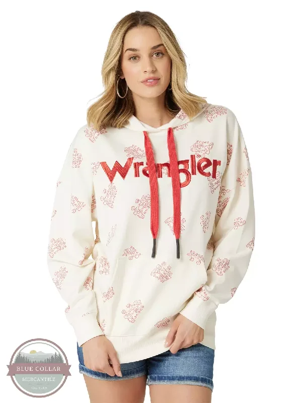 Wrangler Women's Star Rodeo White Hoodie Hoodie with Toggle Buttons Decorative Unique